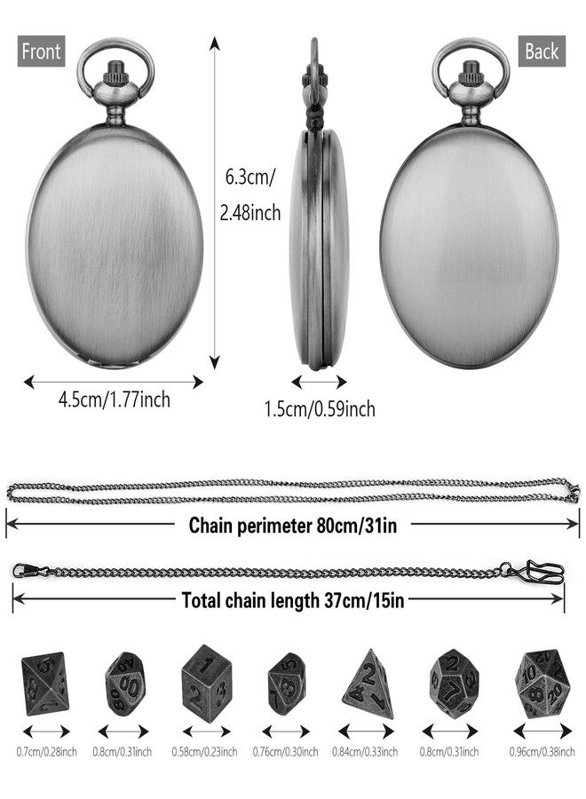 Keller & Weber Mini DND Dice Set with Smooth Pocket Watch Shell Case, 7pcs Polyhedral Metal D&D Dice Accessories, DND Gifts with Box for Player, Role Playing Board Games Accessories, DND Gifts, Dark Silver - Image 4
